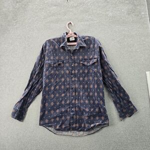 Roper Sport Men Button Up Shirt M Blue Geometric Western Pearl Snap Long Sleeve